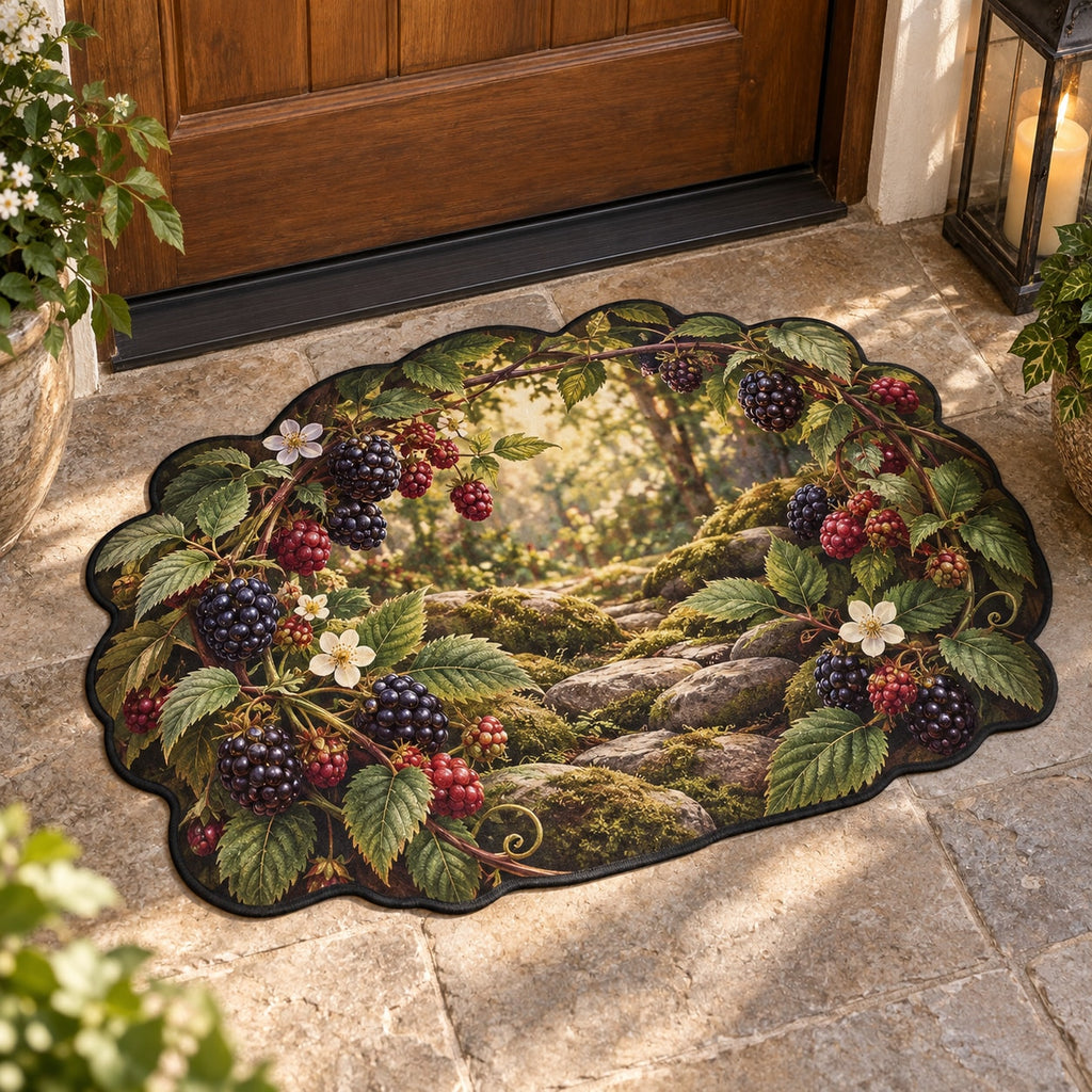 Wild Berry Bramble Custom Shape Mat with dimensional printed themed artwork; representative AI-generated mockup.