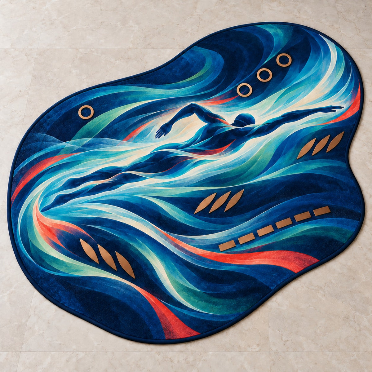 Luminous Lane Resonance Custom Shape Mat with dimensional printed themed artwork; representative AI-generated mockup.