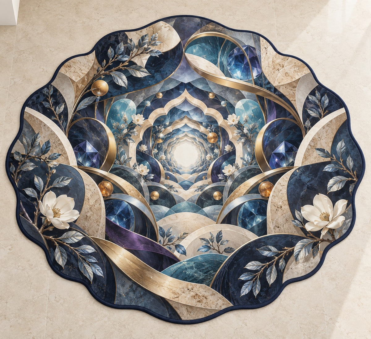 Spatial Prism Atelier Custom Shape Mat with dimensional printed themed artwork; representative AI-generated mockup.