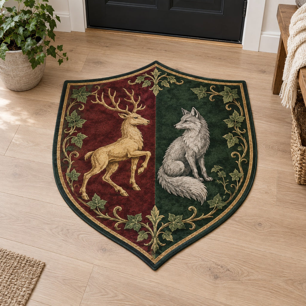 Medieval Heraldic Animals Custom Shape Mat with dimensional printed themed artwork; representative AI-generated mockup.