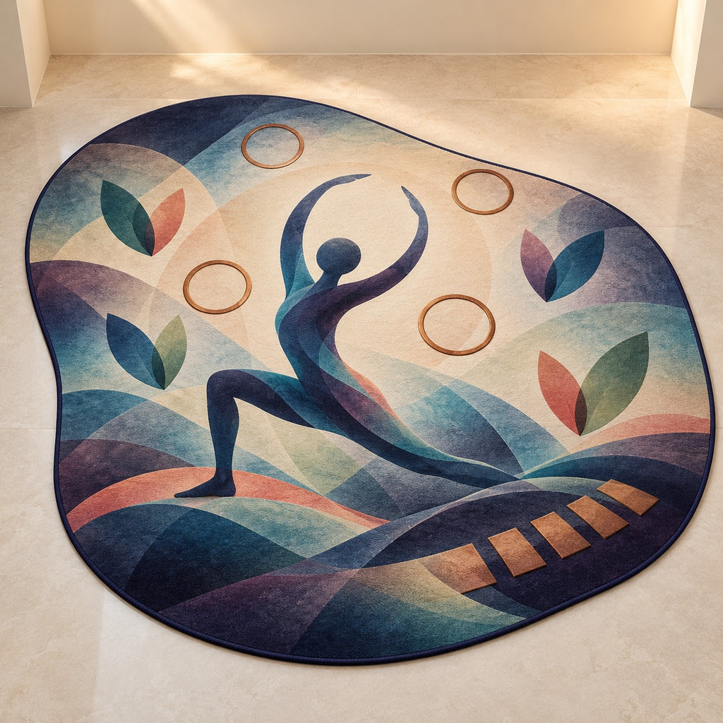 Stillpoint Prism Flow Custom Shape Mat with dimensional printed themed artwork; representative AI-generated mockup.
