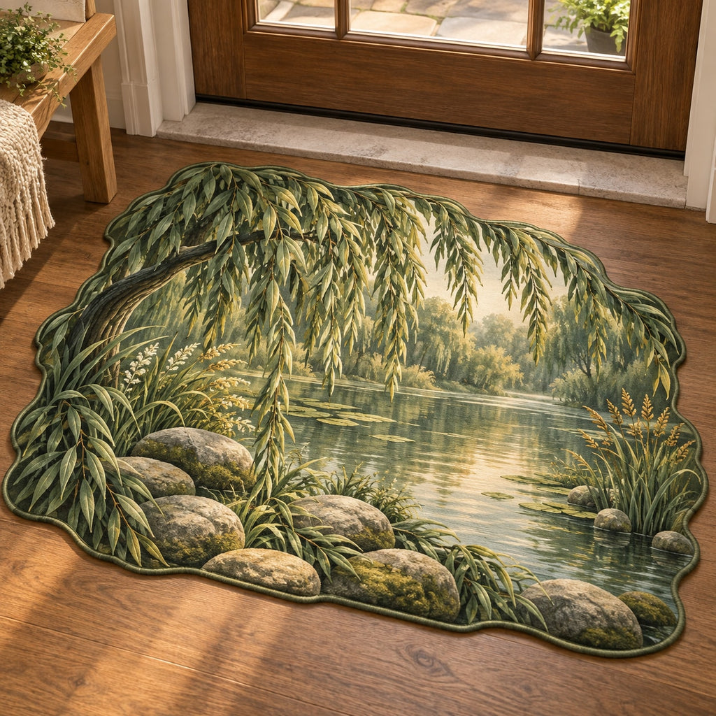 Willow Pond Custom Shape Mat with dimensional printed themed artwork; representative AI-generated mockup.