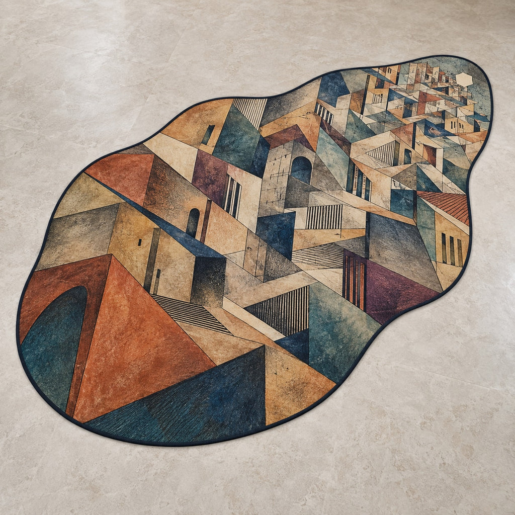 Inkline Cityfold Custom Shape Mat with dimensional printed themed artwork; representative AI-generated mockup.