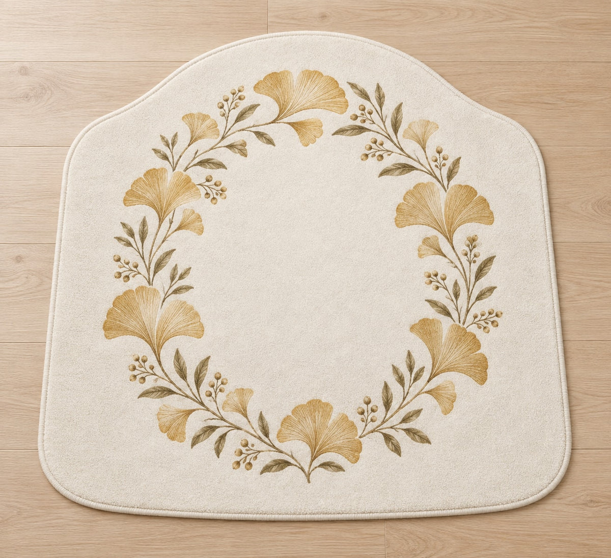 Golden Anniversary Ginkgo Halo Custom Shape Mat with dimensional printed themed artwork; representative AI-generated mockup.