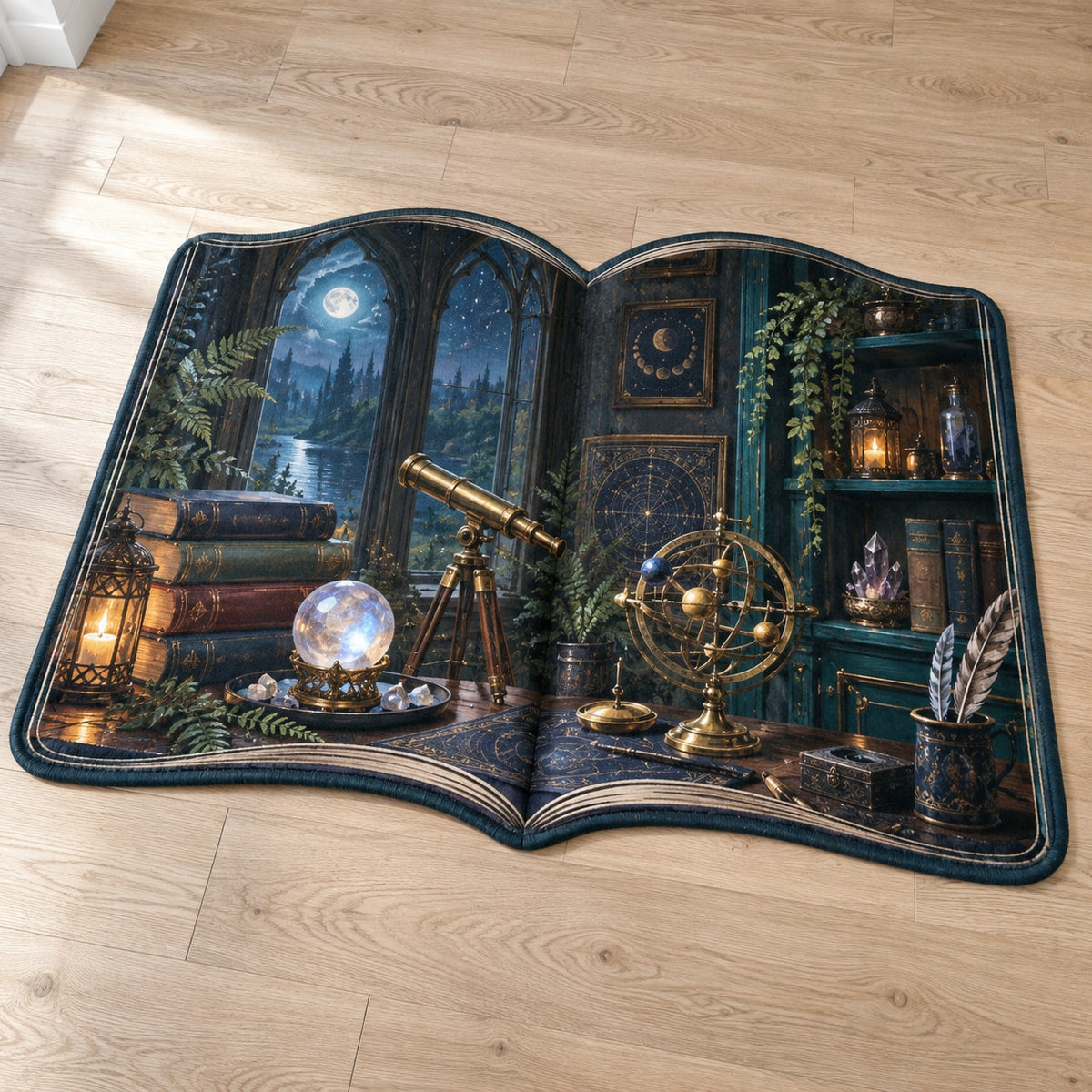 Wizard Study Objects Custom Shape Mat with dimensional printed themed artwork; representative AI-generated mockup.