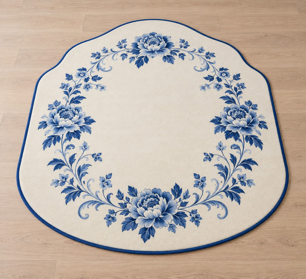 Blue Porcelain Wedding Wreath Custom Shape Mat with dimensional printed themed artwork; representative AI-generated mockup.
