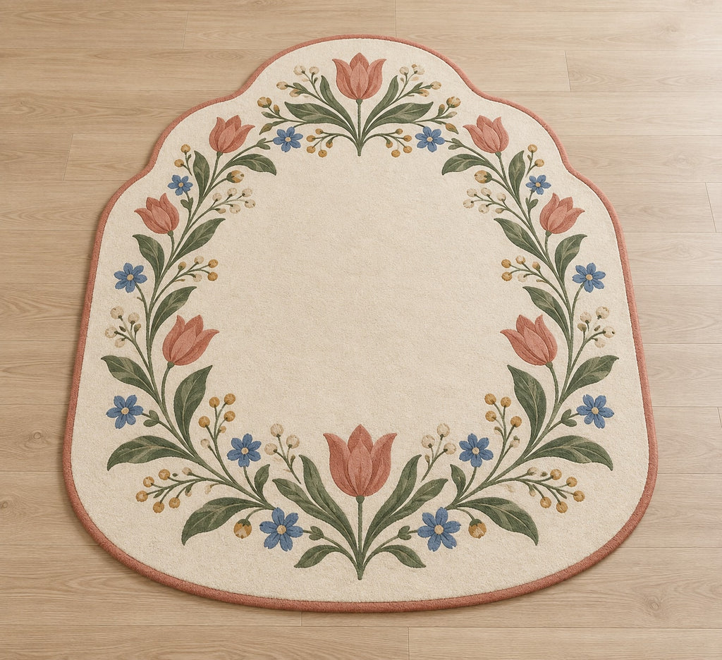 Folk Floral Wedding Wreath Custom Shape Mat with dimensional printed themed artwork; representative AI-generated mockup.