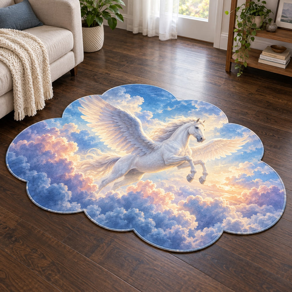 Pegasus Cloudscape Custom Shape Mat with dimensional printed themed artwork; representative AI-generated mockup.