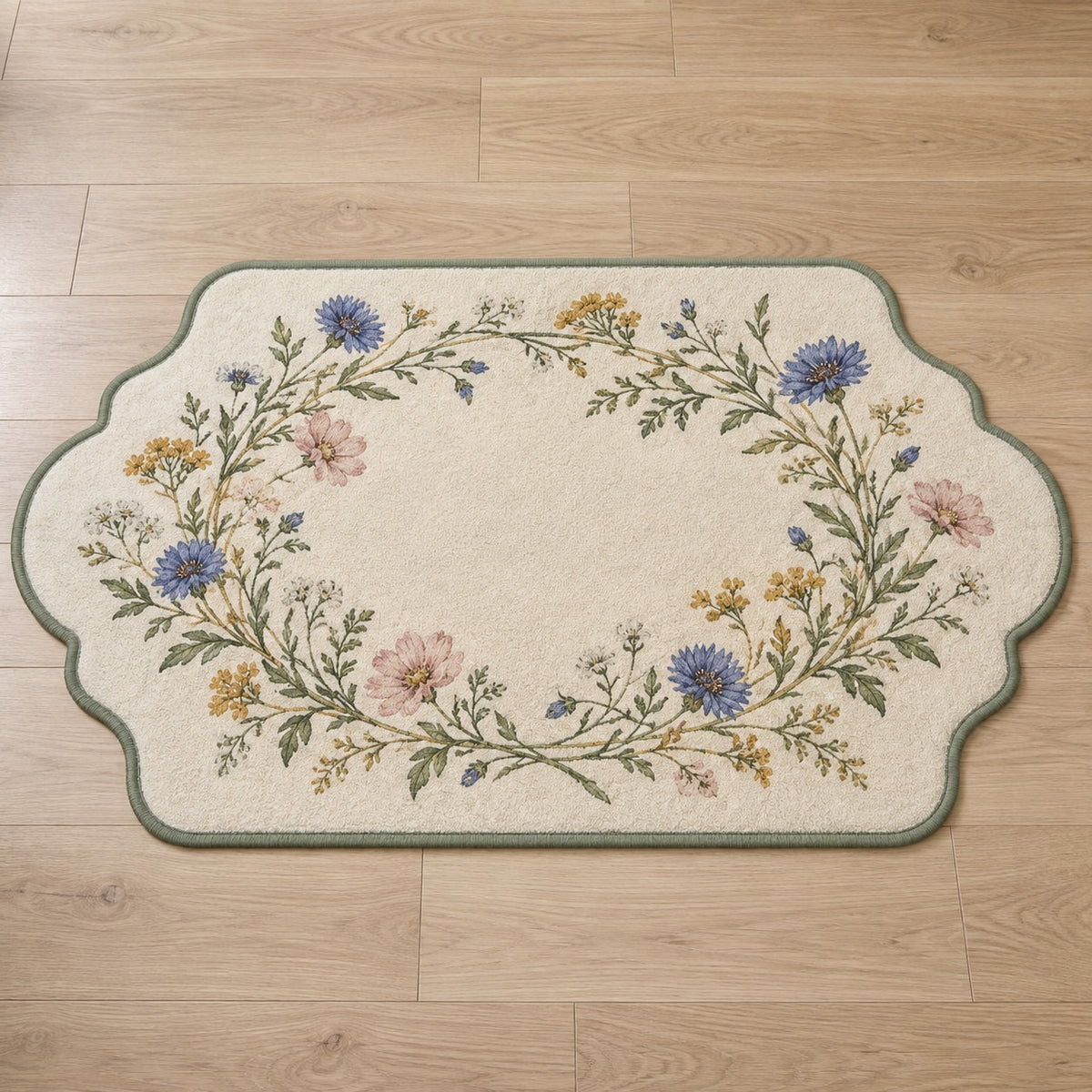 Wildflower Wedding Garden Custom Shape Mat with dimensional printed themed artwork; representative AI-generated mockup.