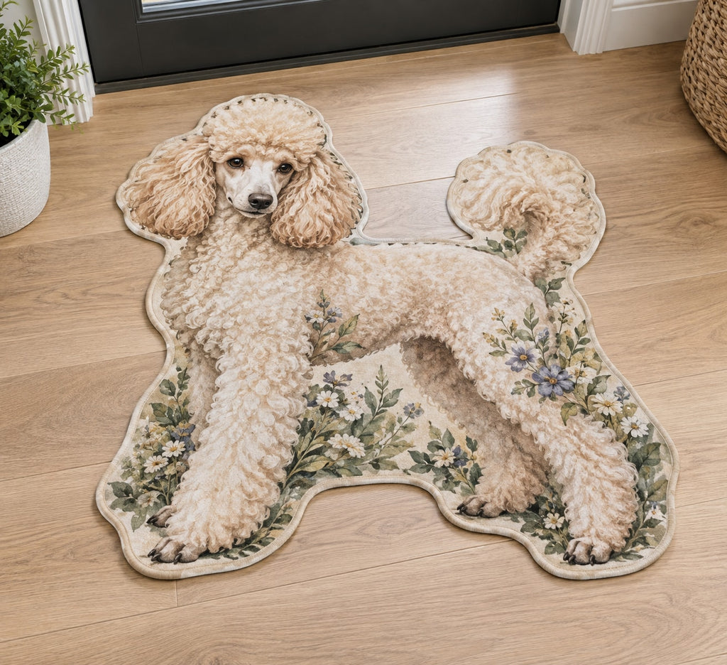 Poodle Custom Shape Mat with dimensional printed themed artwork; representative AI-generated mockup.
