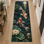 Celestial Koi Runner Rug with dimensional printed themed artwork; representative AI-generated mockup.
