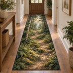Forest Path Runner Rug with dimensional printed themed artwork; representative AI-generated mockup.