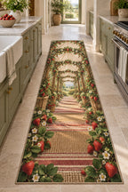 Strawberry Picnic Runner Rug with dimensional printed themed artwork; representative AI-generated mockup.