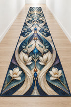 Spatial Prism Atelier Runner Rug with dimensional printed themed artwork; representative AI-generated mockup.