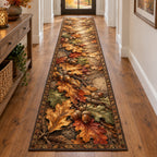 Acorns and Oak Leaves Runner Rug with dimensional printed themed artwork; representative AI-generated mockup.