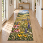 Wildflower Meadow Runner Rug with dimensional printed themed artwork; representative AI-generated mockup.
