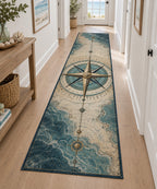 Nautical Compass Runner Rug with dimensional printed themed artwork; representative AI-generated mockup.