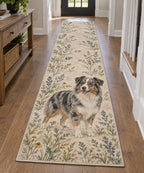 Australian Shepherd Runner Rug with dimensional printed themed artwork; representative AI-generated mockup.