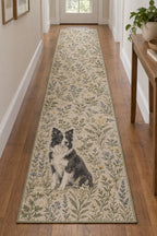 Border Collie Runner Rug with dimensional printed themed artwork; representative AI-generated mockup.