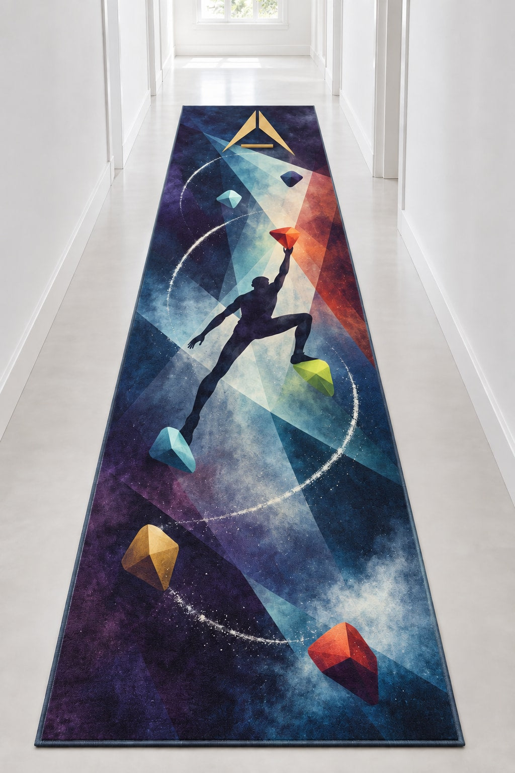 Prismatic Crux Constellation Runner Rug with dimensional printed themed artwork; representative AI-generated mockup.