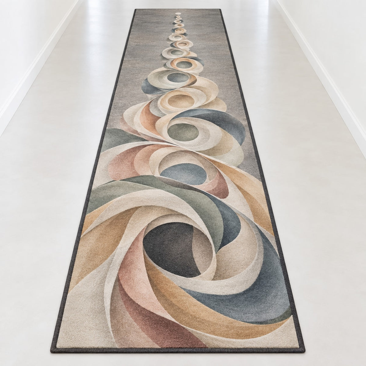Prismatic Soapfold Cascade Runner Rug with dimensional printed themed artwork; representative AI-generated mockup.