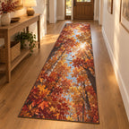 Autumn Forest Canopy Runner Rug with dimensional printed themed artwork; representative AI-generated mockup.