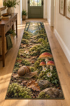 Snail and Toadstool Runner Rug with dimensional printed themed artwork; representative AI-generated mockup.