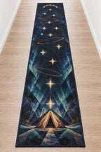 Nightglass Camp Observatory Runner Rug with dimensional printed themed artwork; representative AI-generated mockup.