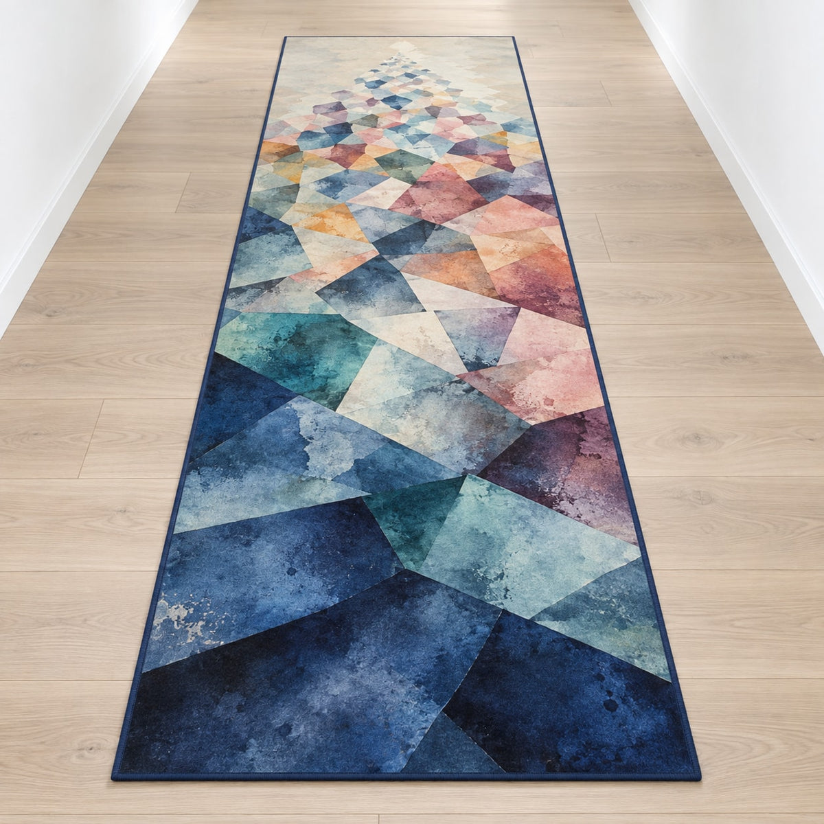 Pigment Veilcascade Runner Rug with dimensional printed themed artwork; representative AI-generated mockup.