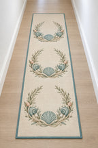 Coastal Shell Wedding Runner Rug with dimensional printed themed artwork; representative AI-generated mockup.