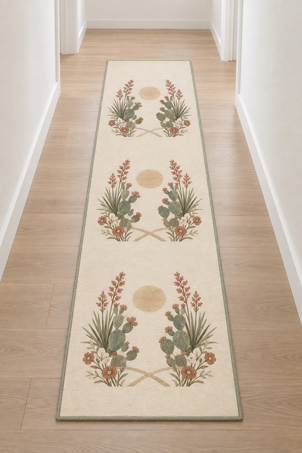 Desert Botanical Arch Runner Rug with dimensional printed themed artwork; representative AI-generated mockup.