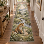 Sage Fox and Bunny Runner Rug with dimensional printed themed artwork; representative AI-generated mockup.