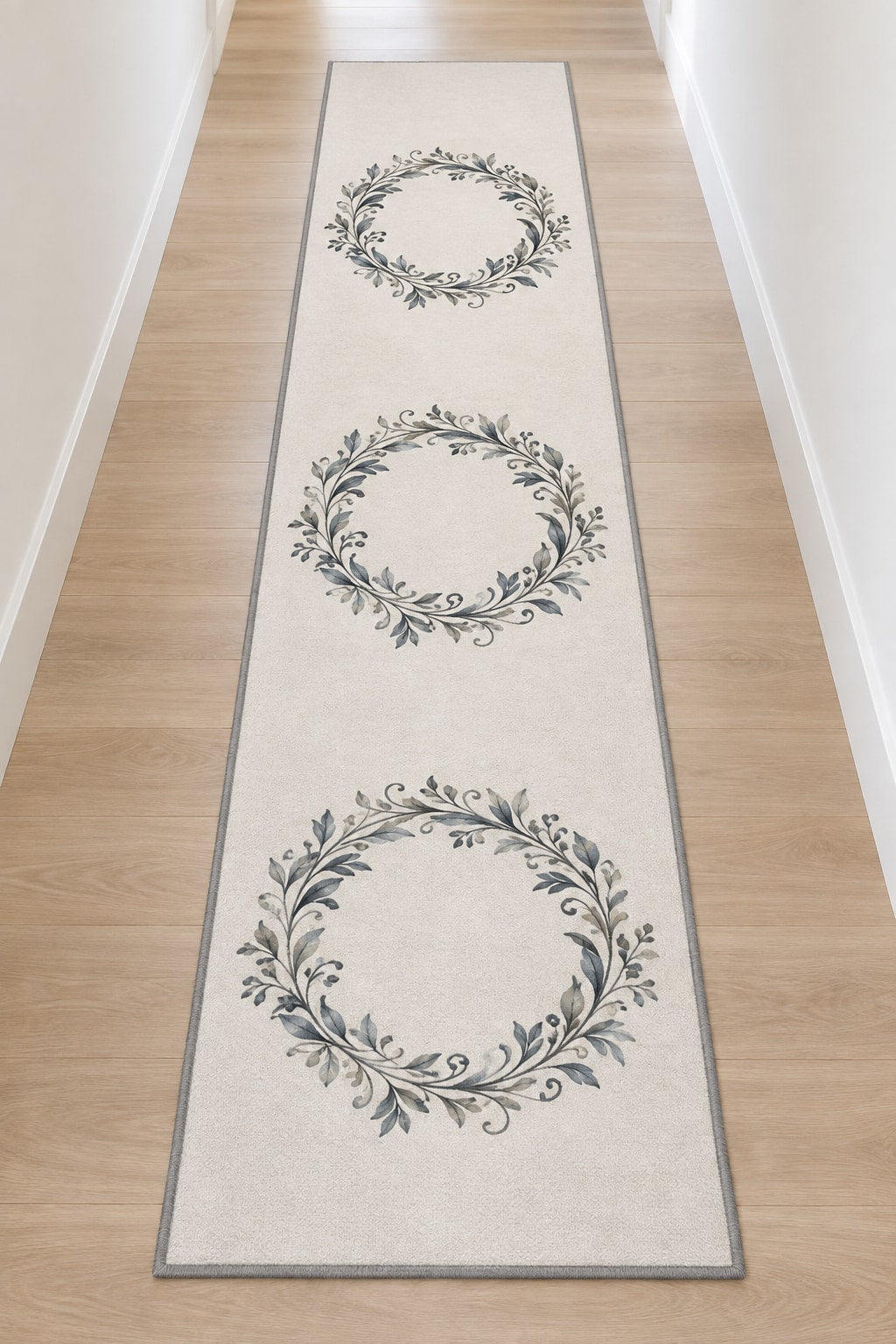 Silver Anniversary Olive Halo Runner Rug with dimensional printed themed artwork; representative AI-generated mockup.