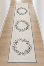 Silver Anniversary Olive Halo Runner Rug with dimensional printed themed artwork; representative AI-generated mockup.