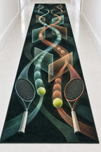 Doubles Rally Labyrinth Runner Rug with dimensional printed themed artwork; representative AI-generated mockup.