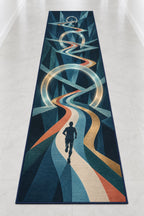 Ridgepulse Strata Passage Runner Rug with dimensional printed themed artwork; representative AI-generated mockup.