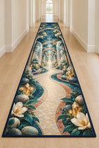 Empathy Pathway Sanctuary Runner Rug with dimensional printed themed artwork; representative AI-generated mockup.