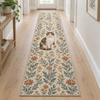 Calico Cat Companion Runner Rug with dimensional printed themed artwork; representative AI-generated mockup.