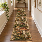Mushroom Field Journal Runner Rug with dimensional printed themed artwork; representative AI-generated mockup.