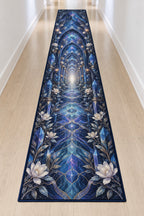 Logic Aurora Nexus Runner Rug with dimensional printed themed artwork; representative AI-generated mockup.