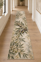 Olive Grove Botanical Runner Rug with dimensional printed themed artwork; representative AI-generated mockup.