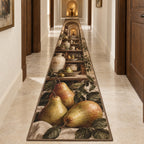 Pear Still Life Runner Rug with dimensional printed themed artwork; representative AI-generated mockup.
