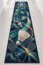 Featherflight Club Atlas Runner Rug with dimensional printed themed artwork; representative AI-generated mockup.
