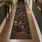 Skeleton Reading Nook Runner Rug with dimensional printed themed artwork; representative AI-generated mockup.