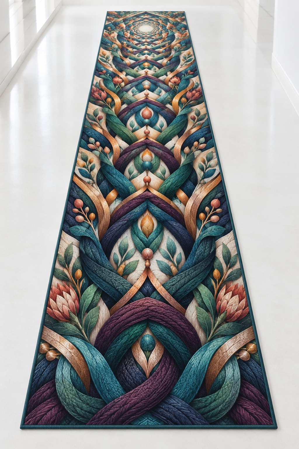 Stitchlight Loom Atrium Runner Rug with dimensional printed themed artwork; representative AI-generated mockup.