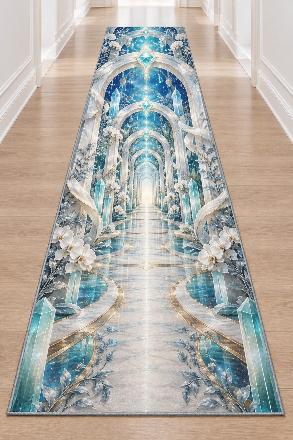 Dental Hygienist Prism Atrium Runner Rug with dimensional printed themed artwork; representative AI-generated mockup.