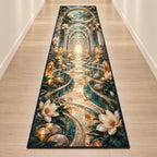 Voice Bloom Resonance Atrium Runner Rug with dimensional printed themed artwork; representative AI-generated mockup.