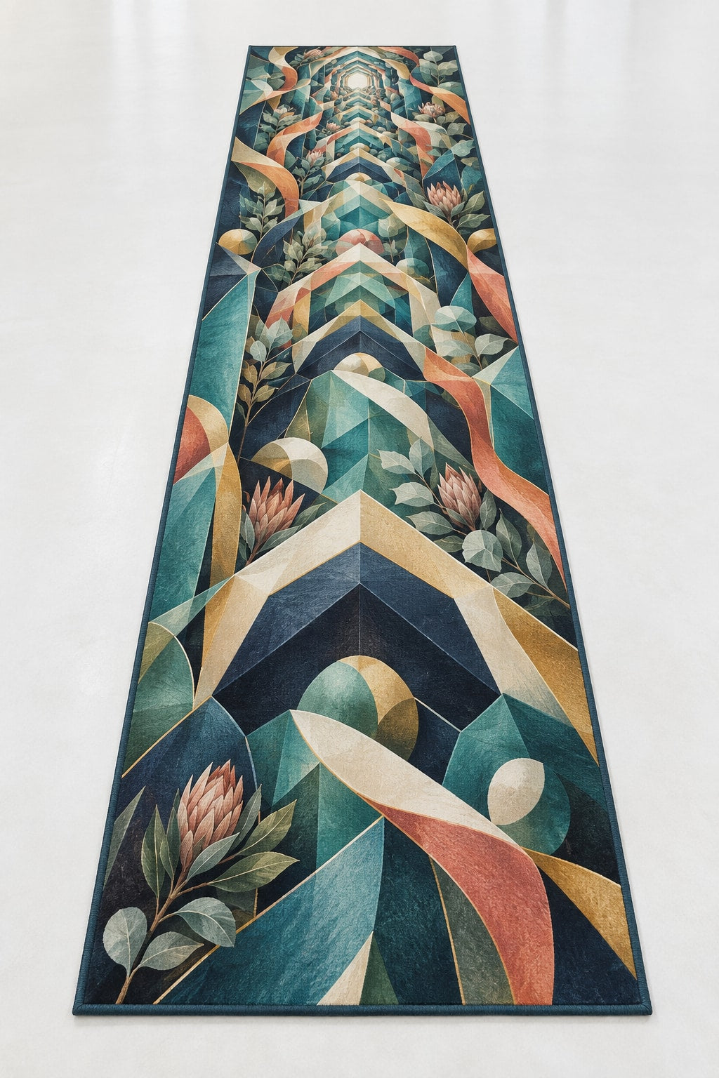 Venture Prism Atelier Runner Rug with dimensional printed themed artwork; representative AI-generated mockup.