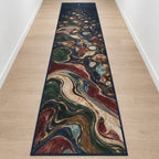 Folio Marbling Rift Runner Rug with dimensional printed themed artwork; representative AI-generated mockup.