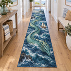 Sea Serpent Voyage Runner Rug with dimensional printed themed artwork; representative AI-generated mockup.